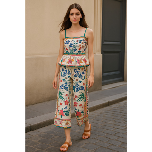 House Of Harlow Linen 2 Piece pant Granola girl Vtg inspired cottage core Size 6